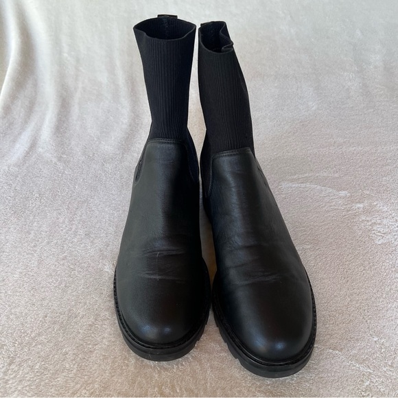 EILEEN FISHER East Leather and Recycled Stretch Knit Sock Boot SIZE 9.5 - Picture 7 of 16